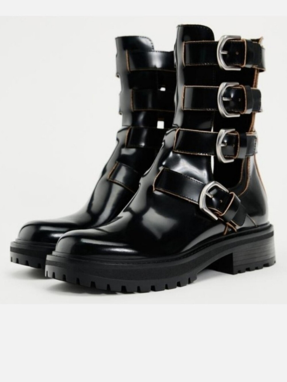 ZARA Leather Buckle Open Sides Boots